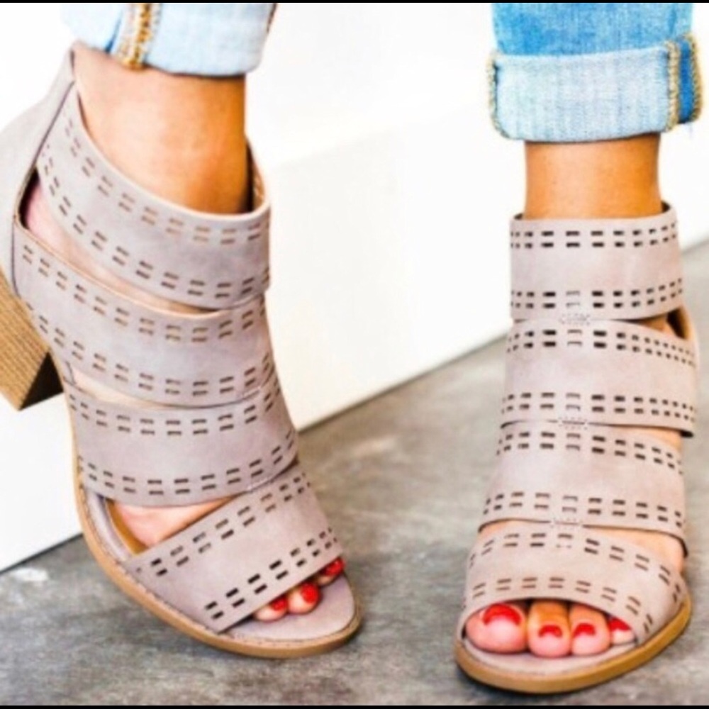 Taupe block heel sandal